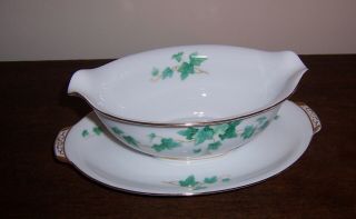 Gravy Boat W/ Attached Under Plate - Caprice Green - Sango Japan - Ivy