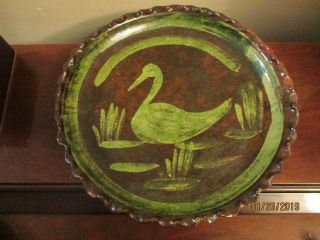 Vintage Arts & Crafts Handcrafted Glazed Art Pottery 11.  5 " Platter,  Duck,  Swan