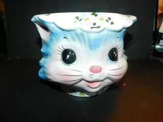 Lefton Miss Priss Cookie Jar 1502 Blue Flower Cat