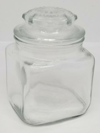 Vntage Anchor Hocking Square Clear Glass Jar & Lid 4.  25 " Vanity Storage Organize