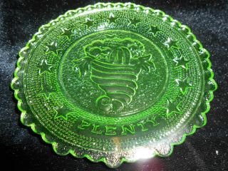 Green Vaseline Horn Of Plenty Glass Plate Uranium Jewelry Tray Pin Flower Floral