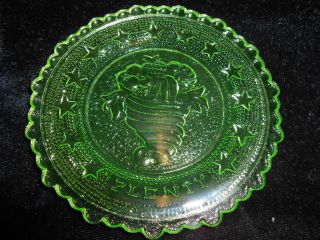 Green Vaseline Horn of Plenty glass plate uranium jewelry tray pin Flower floral 2