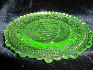 Green Vaseline Horn of Plenty glass plate uranium jewelry tray pin Flower floral 3