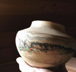 Vintage Nemadji Vase Native American Pottery Ceramic Vase Brown Orange Green 2