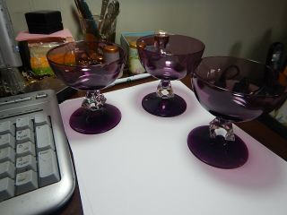 3 Bryce Aquarius Amethyst Purple Sherbert Champagne Crystal Stemware Vintage