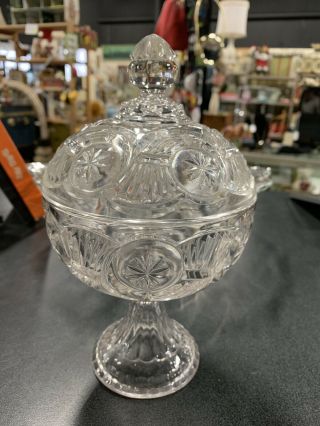 Eapg Clear Circle Lidded Compote By Nickle Plate Glass Co Circa 1890