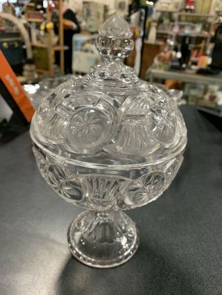 EAPG Clear Circle Lidded Compote by NICKLE PLATE GLASS CO circa 1890 5