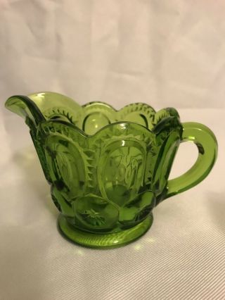 Vintage Green Depression Glass Open Sugar Bowl & Creamer Set 3” 3
