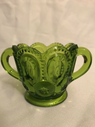 Vintage Green Depression Glass Open Sugar Bowl & Creamer Set 3” 4