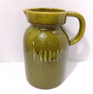 1960 California Los Angeles Pottery Milk Jug Pitcher 21 Green 7 1/2 " H