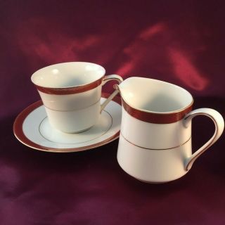 Crown Empire Fine China Empress Pattern Maroon/gold Cup,  Saucer & Creamer