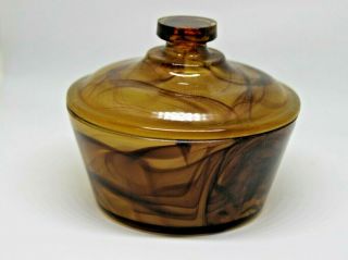 Davidson Vintage Art Deco Amber Cloud Glass Bowl Lidded Dish (a)