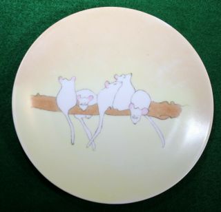 Ohme Silesia " 5 Mice On A Limb " Porcelain Plate Artist Signed 1900 - 1920