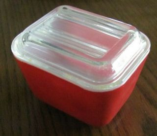 Vintage Red Pyrex Refrigerator Dish With Clear Lid - 0501 - 1 1/2 Cup