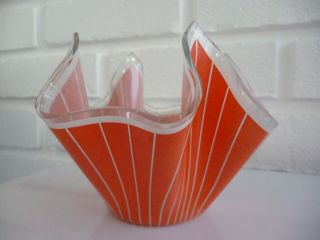 Chance Glass Handkerchief Vase Orange & White Stripe Vintage