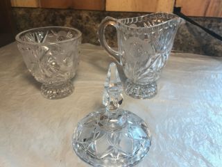 Vintage Rose Pattern Cut Glass Lidded Sugar Bowl and Creamer 2