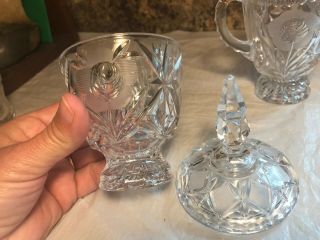 Vintage Rose Pattern Cut Glass Lidded Sugar Bowl and Creamer 5