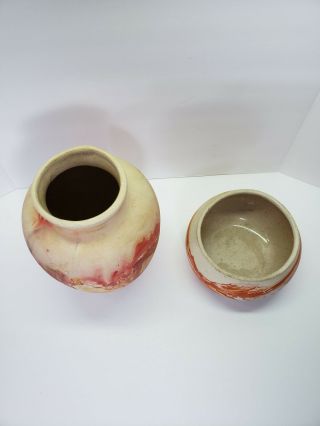 Vintage Nemadji Pottery Vase American Indian Stamped Marked Set of 2 3