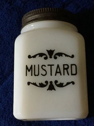 Vintage Milk Glass Hazel Atlas Mustard Spice Holder Container
