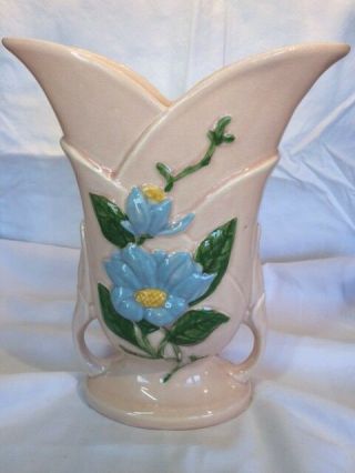 Hull Art Pottery: Vintage 10 1/2 " Floral Vase 2 - Handle Usa