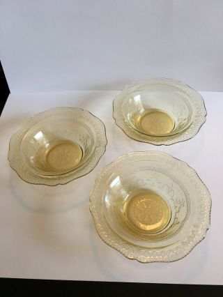 Amber Patrician Spoke Depression Glass Berry/fruit Bowls Set Of 3