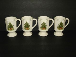 Pfaltzgraff Christmas Heritage Pedestal Mugs,  Set Of 4 Vintage Made In The Usa