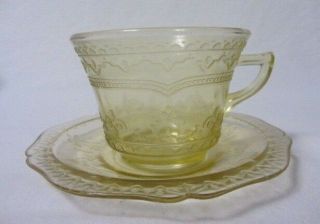 Federal Depression Glass Patrician Spoke Amber Yellow Cup & Saucer