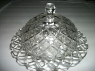 Hocking Waterford Waffle Crystal Depression Glass Butter Dish