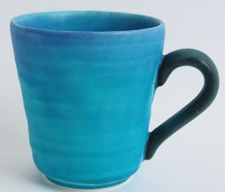 Mino Ware Japanese Pottery Mug Cup Blue Rivers Matte Finish Turquoise Crackled