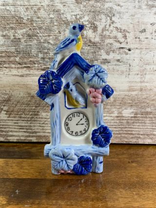 Vintage Ceramic Wall Pocket Blue Birds Flowers Clock 2.  5 " X 6 " Japan