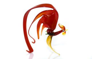 Nr Rooster Red,  Figurine,  Blown Glass " Murano " Art Ornament.  Made In Russia