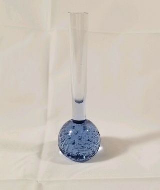 Vintage Swedish Kosta Boda Blue Controlled Bubble Bud Vase Paperweight