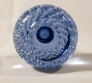 Vintage Swedish Kosta Boda Blue Controlled Bubble Bud Vase Paperweight 2