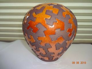 Vtg Hand Crafted Pottery Vase Raku Artist Signed Vessel 6 1/2 