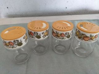 4 Vintage Corning Ware Spice Of Life Glass Jar Spice Shakers Gemco