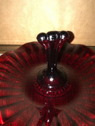 Vtg Mid Century Royal Ruby Red Center Handle Candy Dish Plate Depression Glass