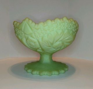 Vintage Fenton Lime Green Satin Custard Glass Compote Pedestal Dish
