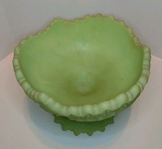 Vintage Fenton Lime Green Satin Custard Glass Compote Pedestal Dish 3
