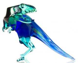Nr Dinosaur Blue,  Figurine,  Blown Glass " Murano " Style.  Made In Russia T - Rex