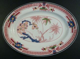 Antique Woods & Sons Woods Ware Kenya Oval Plate - African Flowers And Leaves