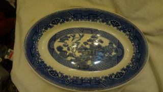Large Vintage Carr China Blue Willow Oval Restaurant ware Platter Grafton WV 2