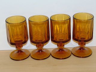 Set Of 4 Amber Nouveau 6 1/8  Footed Water Glasses Colony Vg