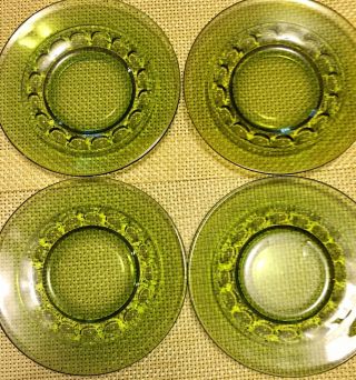 4 Great Vintage Indiana Colony Glass Kings Crown Green 8 1/4” Luncheon Plates