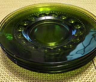 4 GREAT VINTAGE INDIANA COLONY GLASS KINGS CROWN GREEN 8 1/4” LUNCHEON PLATES 2