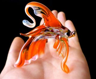 Murano Italy Style 2.  75 " Orange Art Glass Aquarium Figurine Goldfish Fish Figure