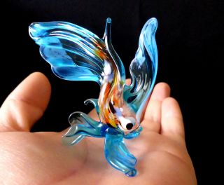 Murano Italy Style 2.  6 " Blue Art Glass Aquarium Figurine Goldfish Fish Figure E