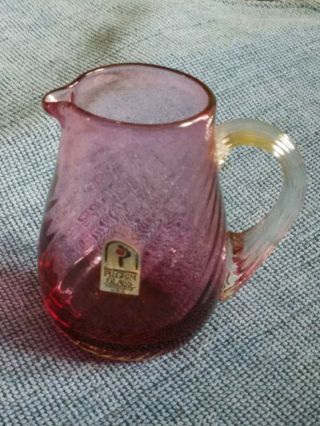 Vintage Pilgrim Cranberry Purple Glass Creamer Mini Pitcher Jug Clear Handle