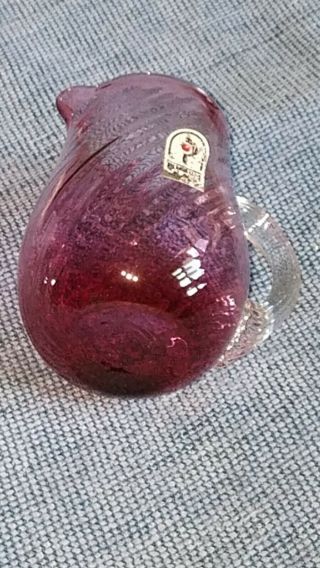 Vintage Pilgrim Cranberry Purple Glass Creamer Mini Pitcher Jug Clear Handle 5