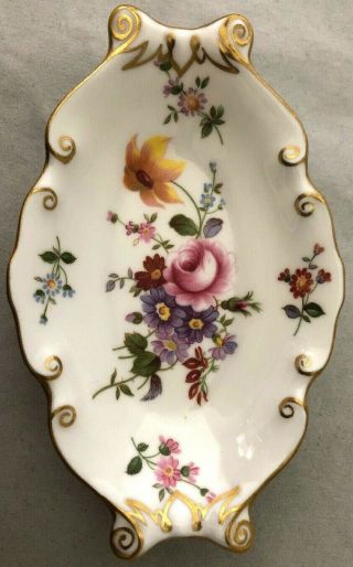 Royal Crown Derby England Posies Oval Handled Dish Flower Assortment With A Rose