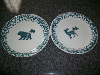Set Of 2 Folk Craft North Country By Tienshan Dinner Plates 10 1/4 " Bear Caribou